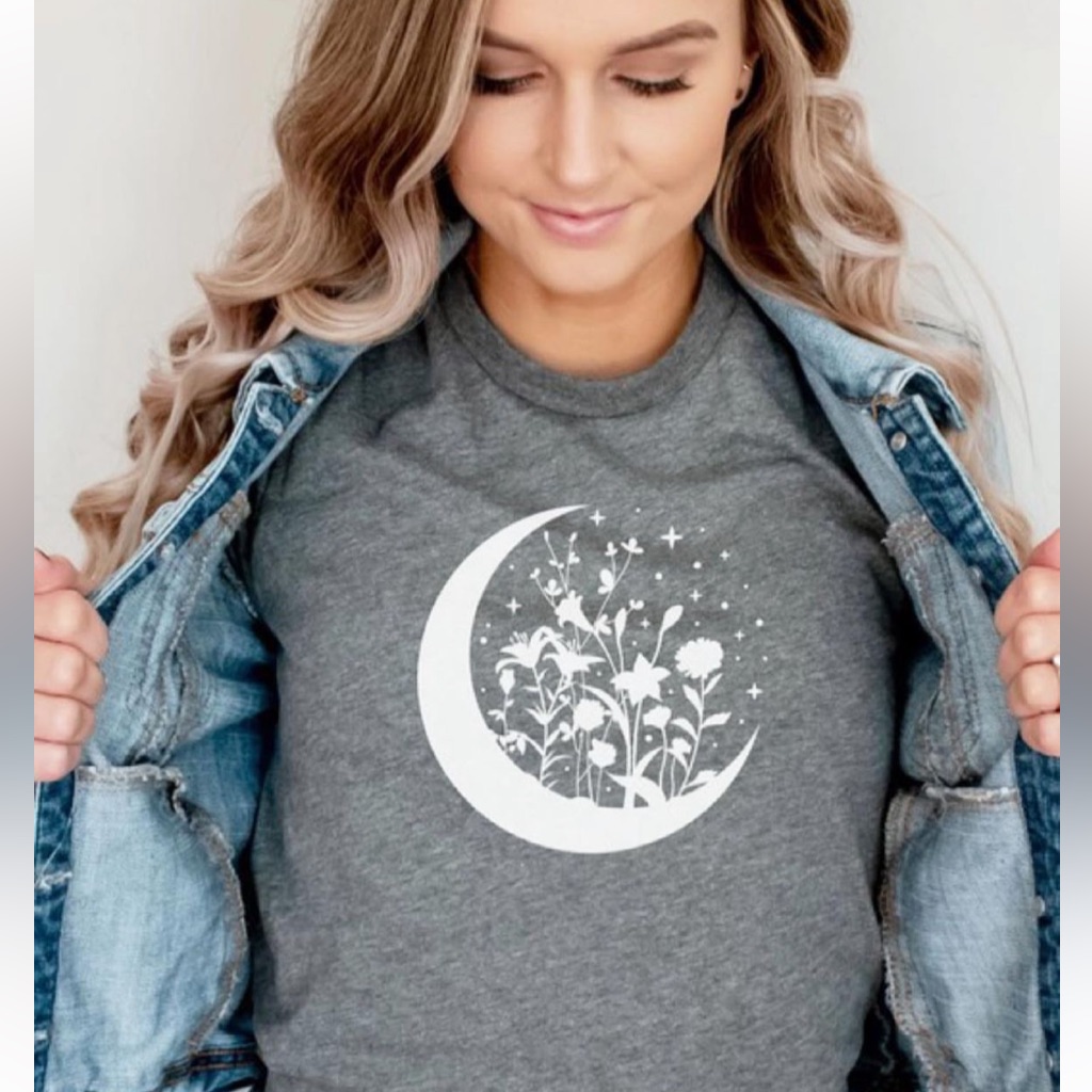 Bella Canvas Boutique Tee Shirt Moon Flowers Floral Bohemian
